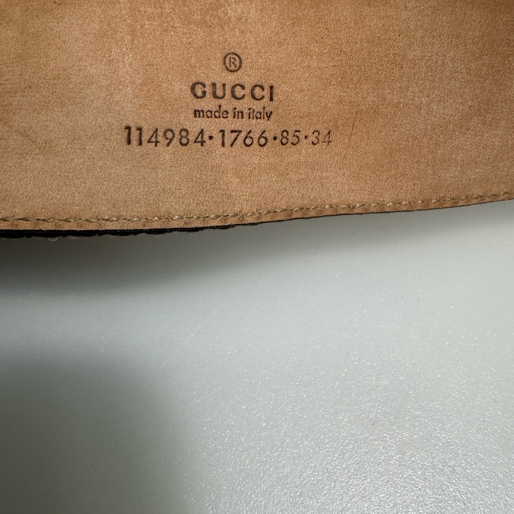 Gucci Green and Silver Belt with GG Logo Buckle 85/34 - Picture 5 of 6